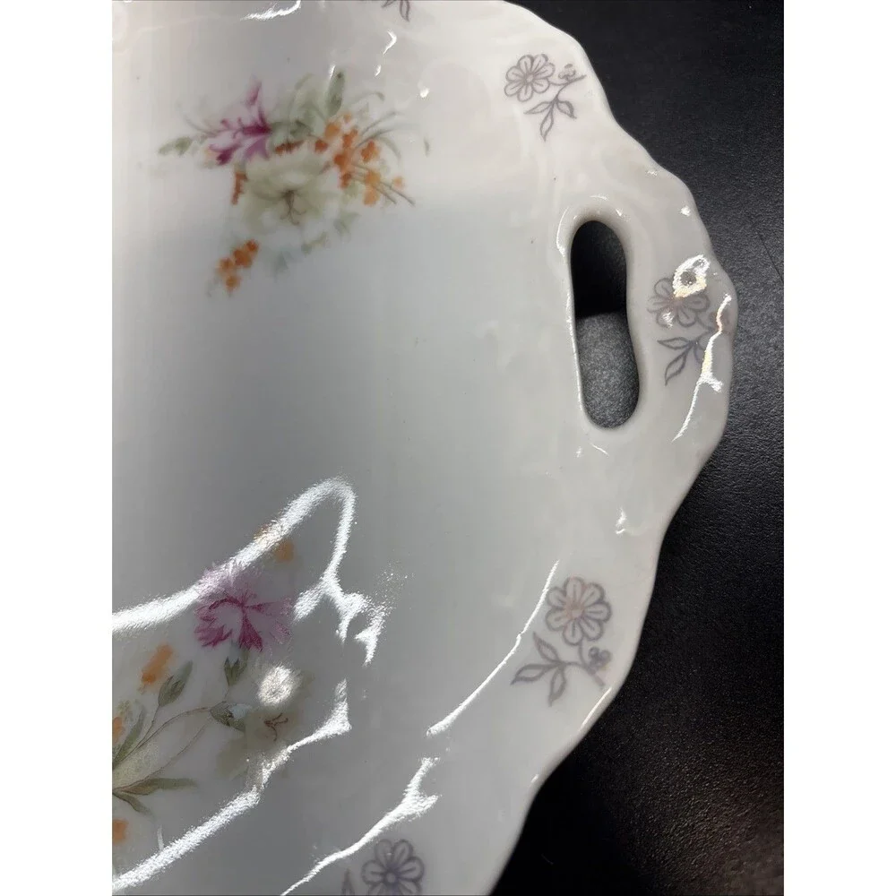 Antique Old Paris Style Porcelain Platter With Hand Painted  Flowers
